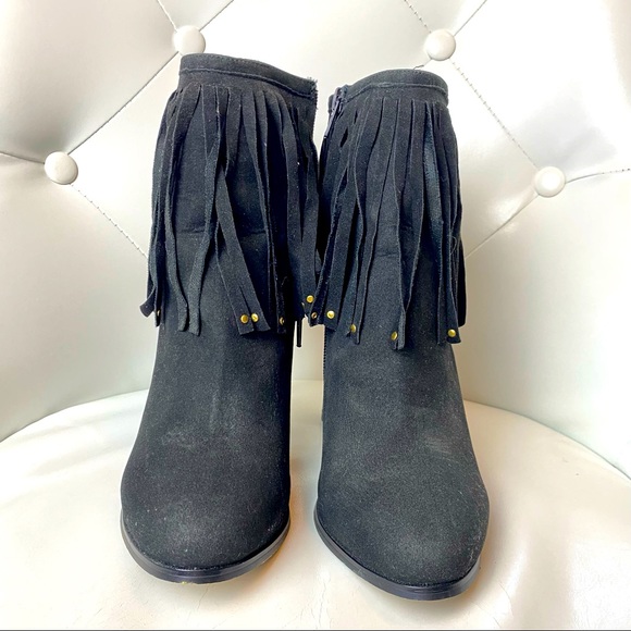 FOREVER 21 Black Fringe Faux Suede Booties 8 - Picture 3 of 5